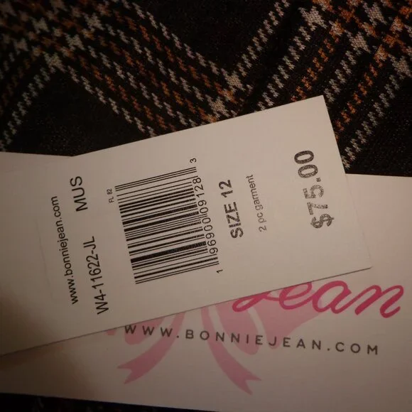 NWT Bonnie Jean Girls 12 Plaid Jumper and Top Set